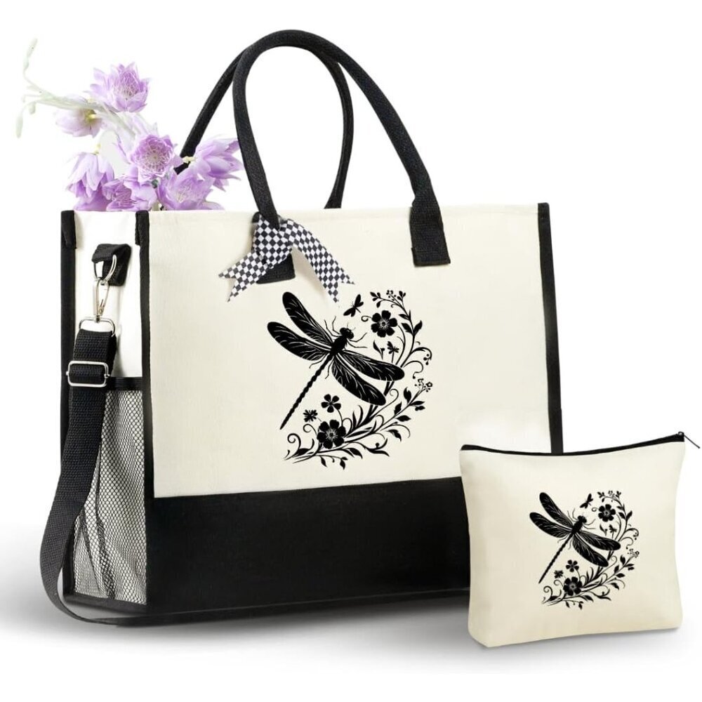 Canvas Tote Bag with Zipper and Shoulder Strap for Women, Stylish and Durable